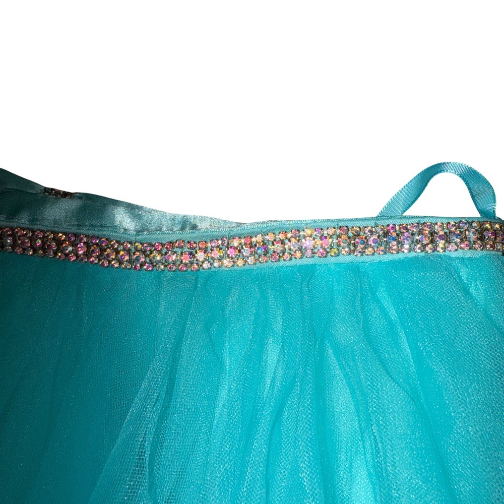 Ed Young Aqua Tulle Skirt Ruffle Layered w/ Rhinestone Waist |Size Small - Picture 4 of 9